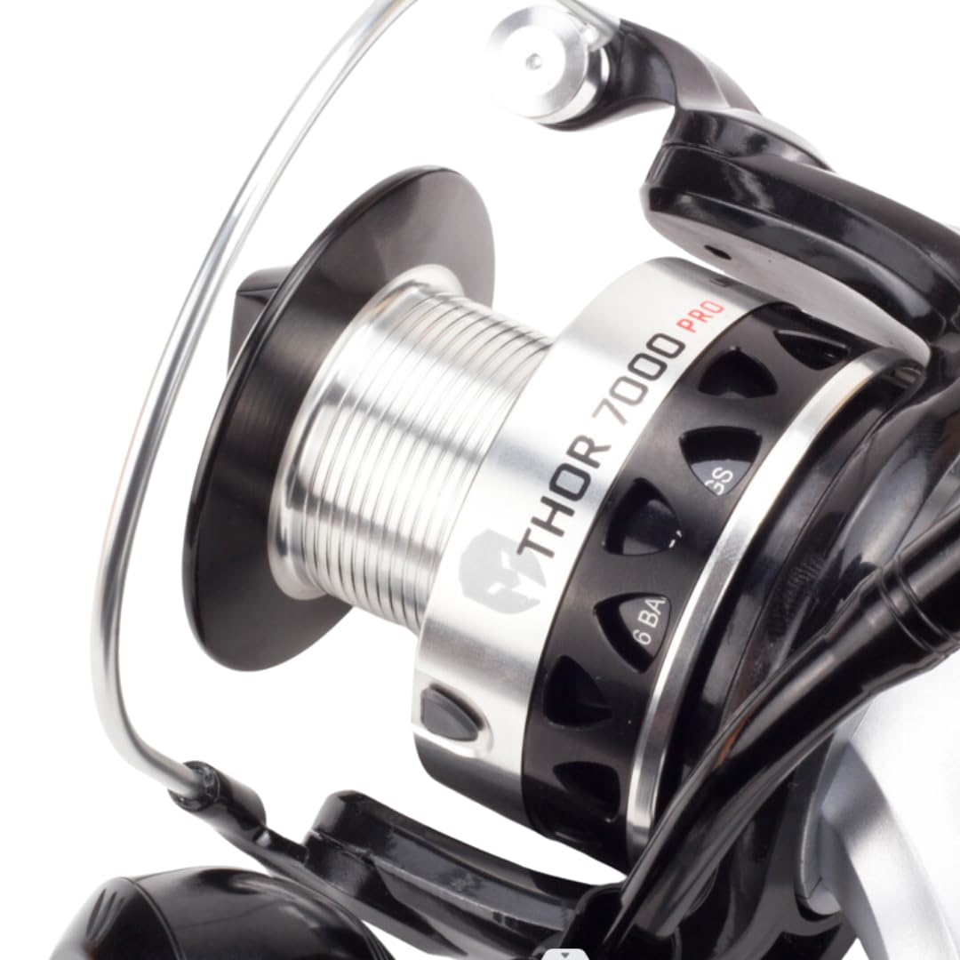 Carrete de Pesca Thor 7000 Pro - Surfcasting, Pesca de Fondo, 2 Bobinas, 14Kg Freno, 6 Rodamientos, Carrete Mar y Agua Salada