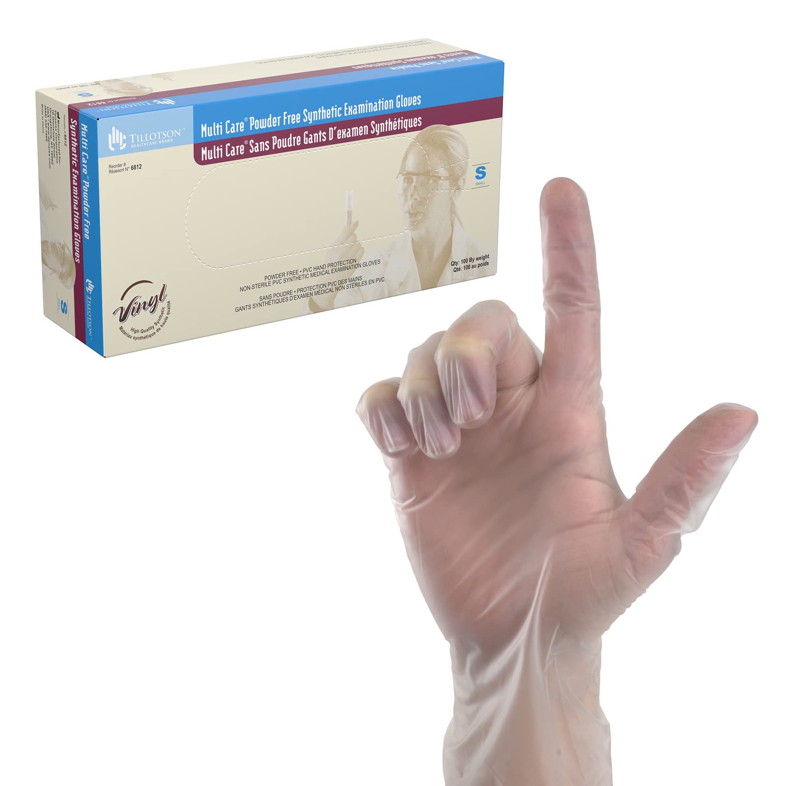 Dynarex Multi-Care Vinyl Disposable Exam Gloves, Powder-Free, Easy to Change, Best for Food Safety, Ambidextrous, Clear, Small, 1 Box of 100 Gloves