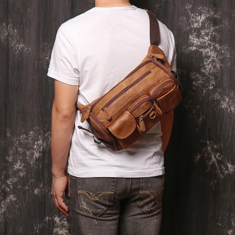 Men's Leather Backpack Messenger Bag for Outdoor Activities Multi Functional Use