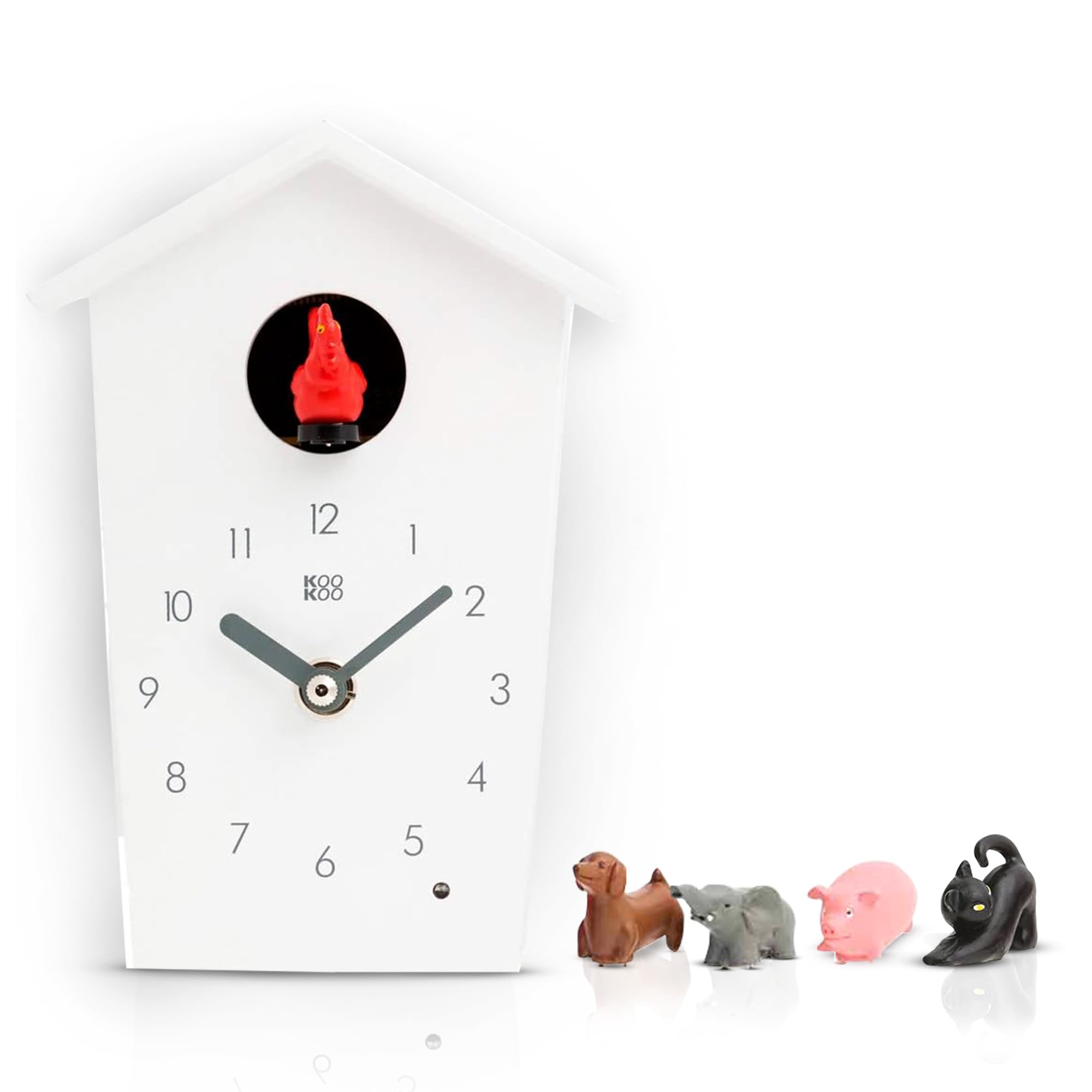 KOOKOO AnimalHouse bianco orologio cucù orologio da parete con 5 animali della fattoria registrazione naturali design moderno