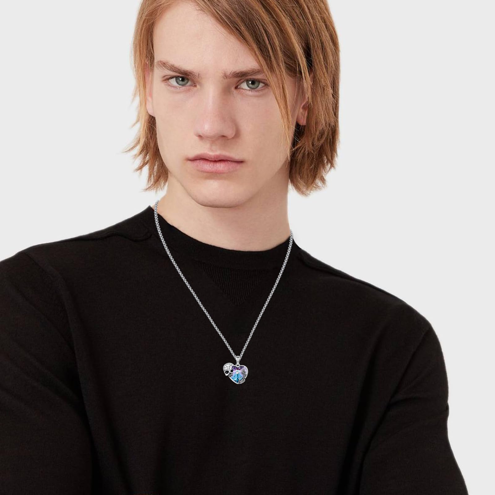 Gothic Anhänger Halskette Sterling Silber Kristall Totenkopf/Voodoo Puppe/Schlange Pentagramm/Rib/Memento Mori Anhänger Goth Schmuck Geschenke für Unisex, mit Edelstahlkette