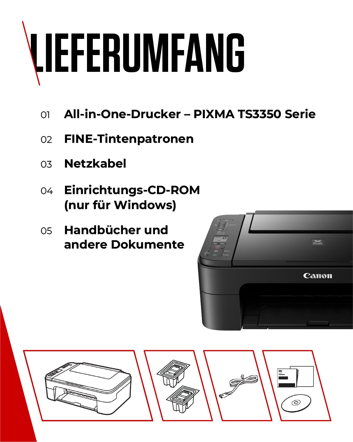 Canon PIXMA TS3350 Drucker Farbtintenstrahl Multifunktionsgerät DIN A4 (Scanner, Kopierer, 4.800 x 1.200 dpi, WLAN, USB, Apple AirPrint, PIXMA Cloud-Link), schwarz