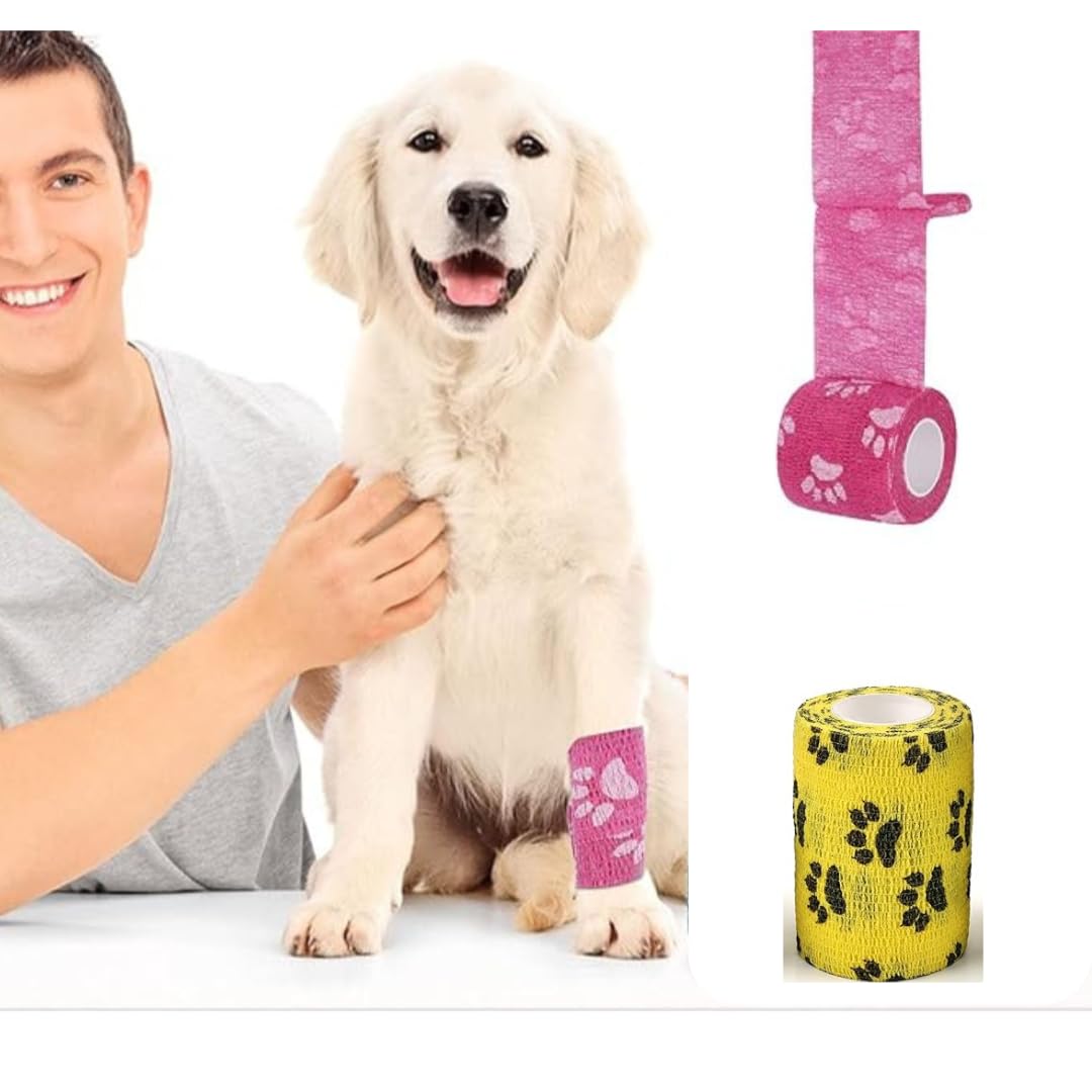 Shopipistic Cohesive Self Adhesive Crepe Bandage Wrap for Dogs Paws, Dog Shoe Bandage Tape, Water Resistant Bandage Roll for Dressing Wounds, Soreness- Multi Design 4.5 Meter, 5 cm x 7.5 cm, Set of 1 (B0D4R7RTJZ) Amazon Price History, Amazon Price Tracker