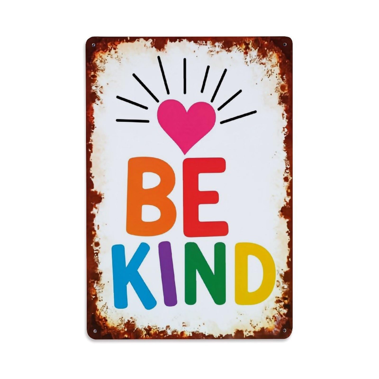 Jdyaojiesheng Vintage Be Kind Heart Sunburst Colors Tin Sign Retro Metal Wall Decor Metal Poster, Home Bar Garage Farmhouse Cafe Wall Art Decoration 8X12inches