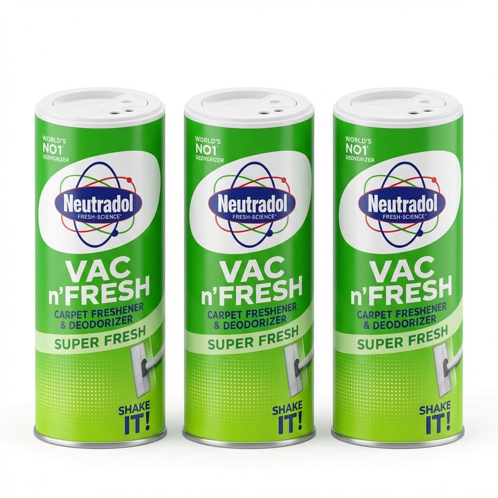 Neutradol VAC n’FRESH Super Fresh Carpet Freshener & Deodorizer 350g Pack of 3 – Professional Carpet Odour Neutraliser – Pet, Smoke & Waste Smell Remover – Safe Non-Toxic Vacuum Powder