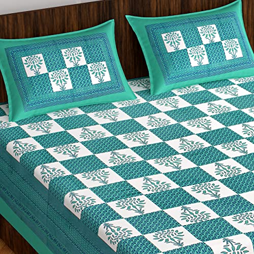 Image of Jaipur Prints 100% Cotton Rajasthani Jaipuri Traditional King Size Double Bedsheet with 2 Pillow Covers (Queen Size, Multicolour)