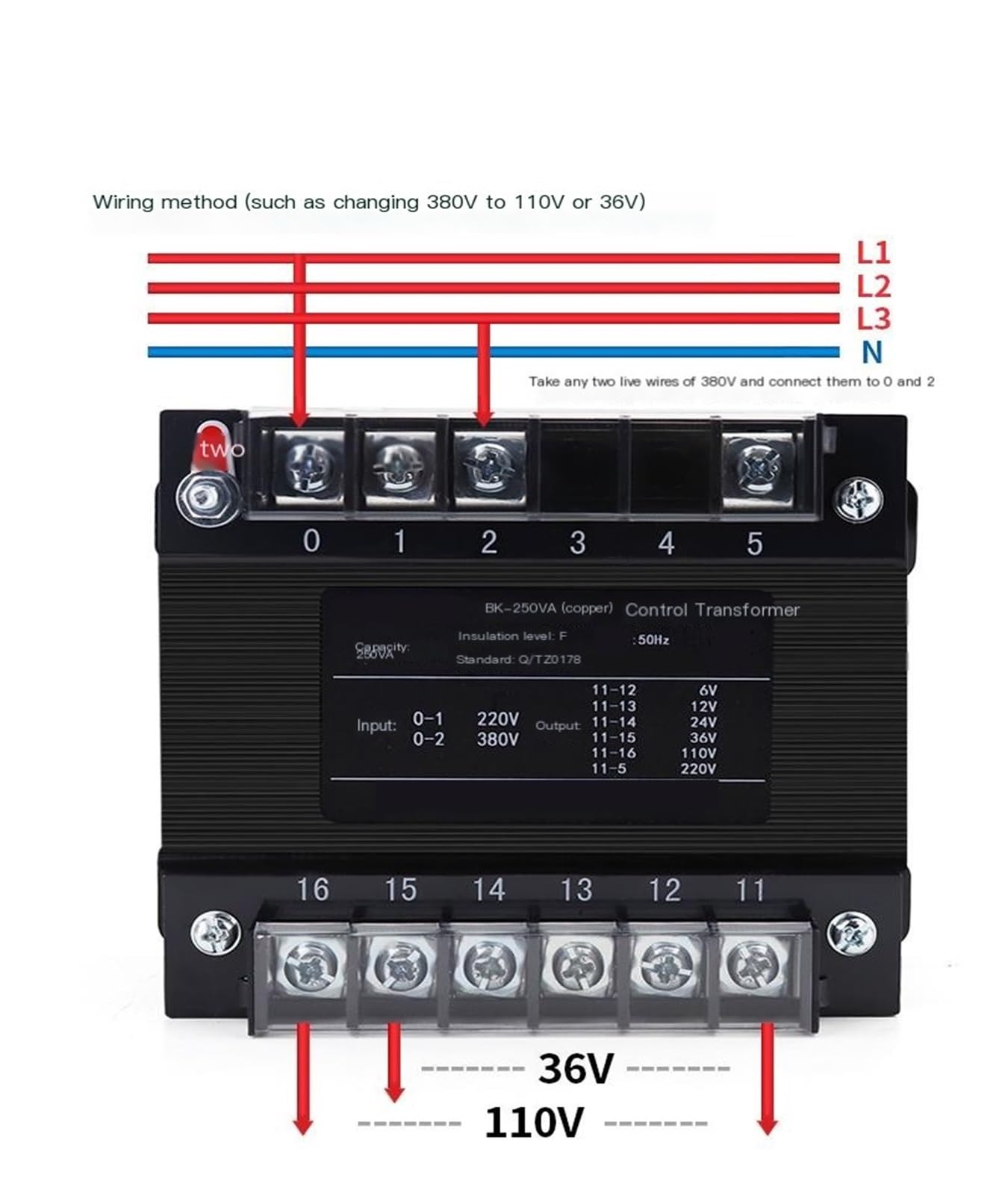 Trasformatore di isolamento monofase BK-250VA AC 380V / 220V(380 220 changed to 36 24 12 6)