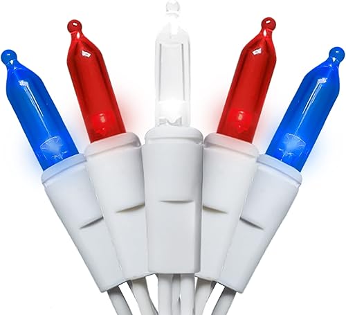 Mini tira de luces para el 4 de julio (11 pies, 35 unidades) Tira de luces LED patrióticas de color rojo, blanco y azul, luces de Navidad de