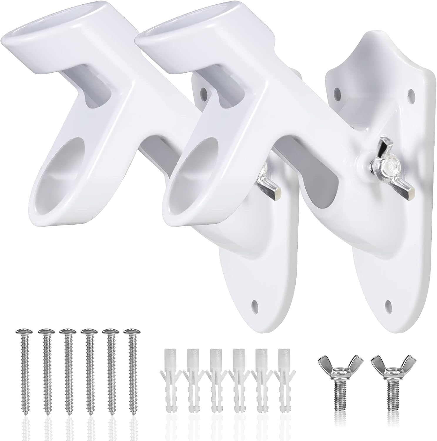 BONWIN Flag Pole Holder Brackets, 1" Flag Pole Mounting Bracket with Hardwares for House Wall Mount, 1" Inner Diameter, Two Positions & Aluminium Alloy, Rust Free Coated (White - 2 Pack)