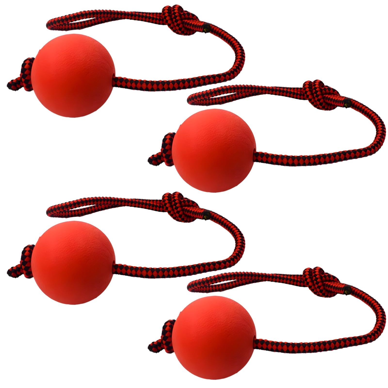 4 Pcs Rope Balls for Dogs, Solid Rubber Chew Toys, Ball on a Rope for Large Dogs and Medium Pets, Interactive Tug and Fetch Play, Long-lasting Pet Accessories