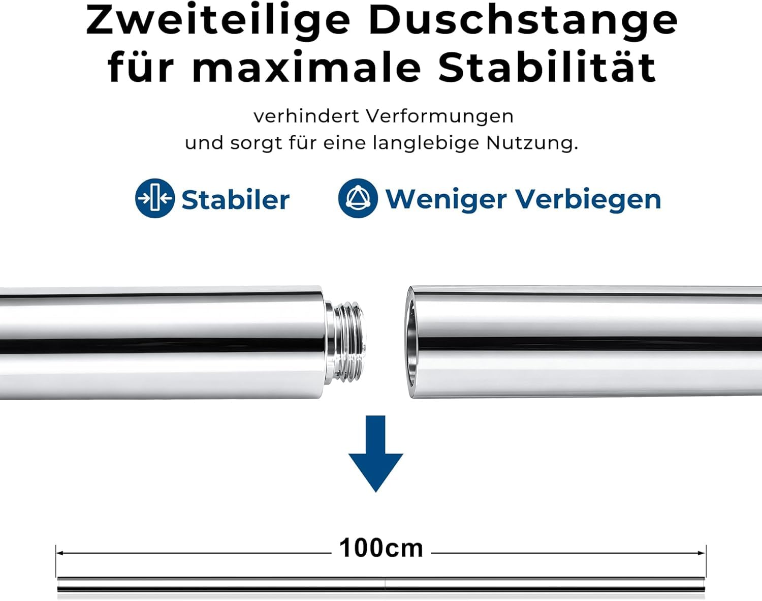 Görbach Duschstange -100 cm Edelstahl Brausestange– 22 mm Ø, flexibel 30–94 cm verstellbare Wandhalter, passend für vorhandene Bohrlöcher, höhenverstellbar & passend für alle Handbrausen