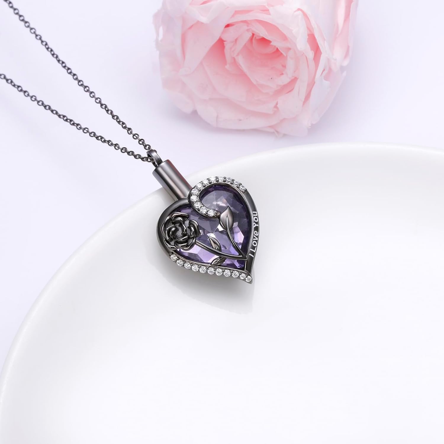 DAOCHONG 925 Sterling Silver Heart Cremation Jewelry Rose Flower Urn Necklaces for Ashes for Women Memorial Human Pet Ashes Pendant Keepsake Necklace for Ashes of Loved Ones - Image 8