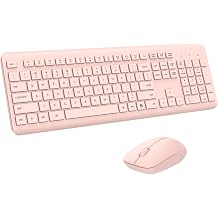 Wireless Keyboard and Mouse Combo, Full-Size Silent Ergonomic Keyboard and Optical Mouse, Long Battery Life, 2.4G Lag-Free Mice Keyboard for Computer, Mac, Laptop, PC, WindowsPink