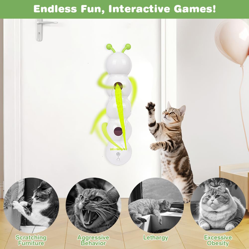 OSDUE Juguetes para Gatos, Juguete Interactivo Gato de Interior, Juegos de Caza para Gatos con Cola Peluda y Ventosa para Gato, Wusel Gusano Smart Motio, Pared y Ventana Juguete con Diseño de Gusano