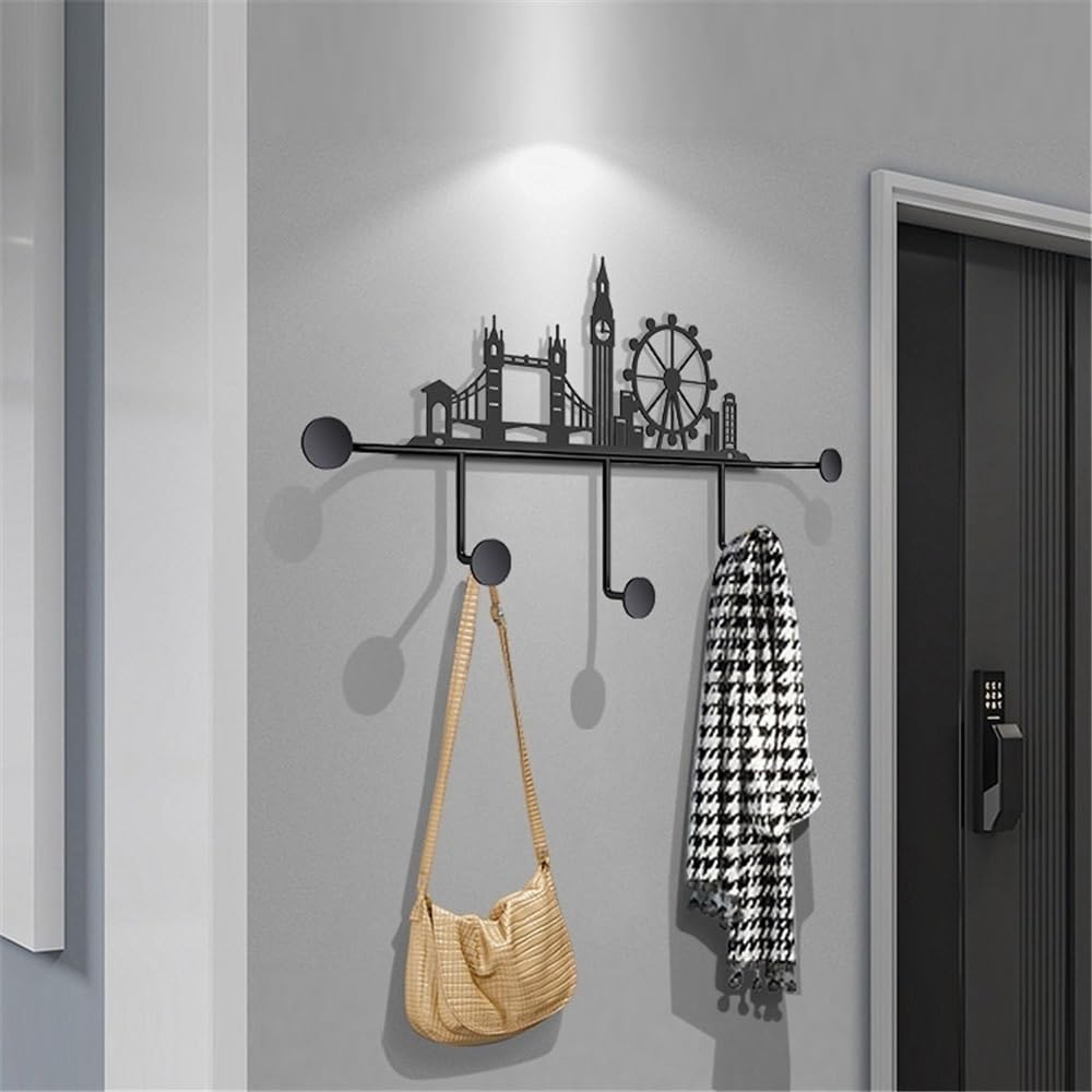Kleiderhaken Schwarze Wandgarderobenhaken, Hutständer aus Metall mit 5 Haken for Eingangsbereich, Badezimmer, Schlafzimmer an der Wand