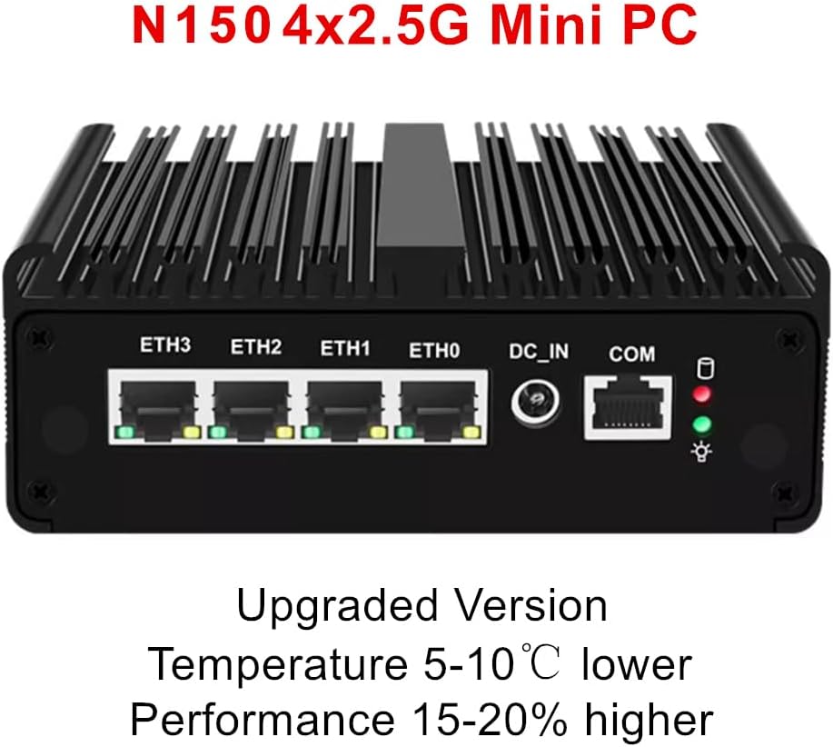 Firewall Micro Appliance N150,4X i226-V 2.5G Fanless Mini PC,4*USB,HDMI,DP,1*RJ45 COM,WiFi Solt Industrial PC,8GB DDR5 128GB SSD