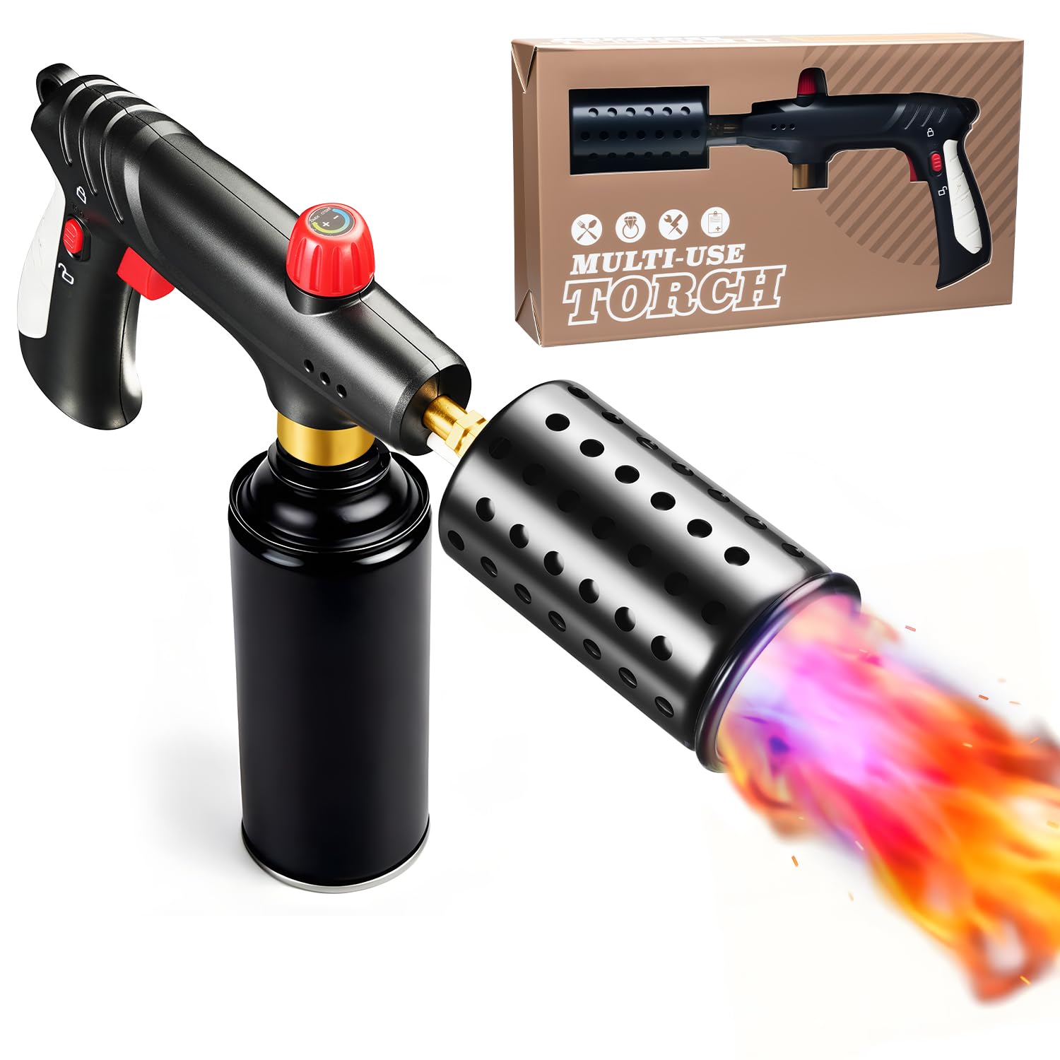 Propane Torch Cooking Blow Torch Gun with a Safety Lock Charcoal Lighter Flame Thrower Kitchen Food Torch Head