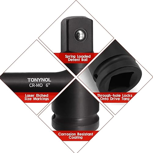 Miniatura 5 de TONYNOL Barra de extensión de impacto de 1 pulgada, 3 piezas (4, 6, 10 pulgadas), acero Cr-Mo, con guantes y funda duradera.