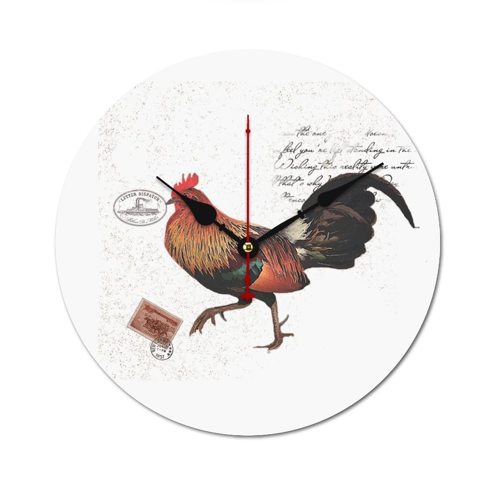 Cadeau amusant de pendaison de crémaillère horloge rétro coq en bois 38cm