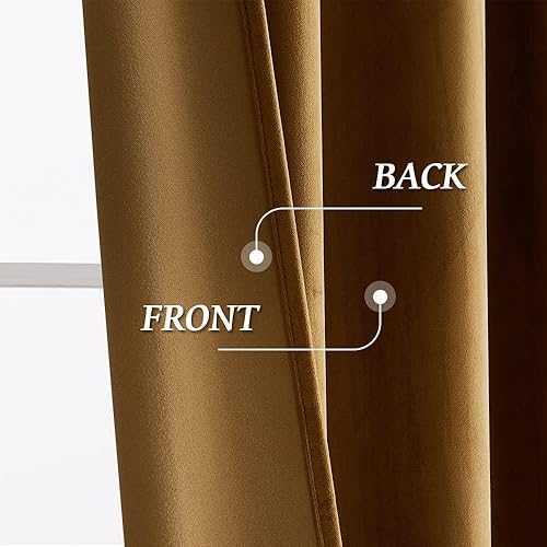 Miniatura 6 de RYB HOME Cortinas de terciopelo marrón dorado para sala de estar, decoración de ventana de lujo para oscurecer la habitación, cortinas con