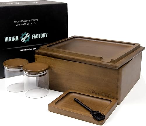 Viking Factory Juego de bandejas de madera grande para almacenamiento, incluye bandeja reversible tarro de vidrio y todos los accesorios (nogal)