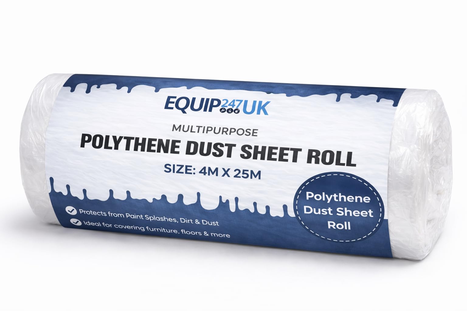Equip247uk Polythene Dust Sheet Waterproof Protects Against Paint Spills, Dirt & Dust (1, 4M X 25M)