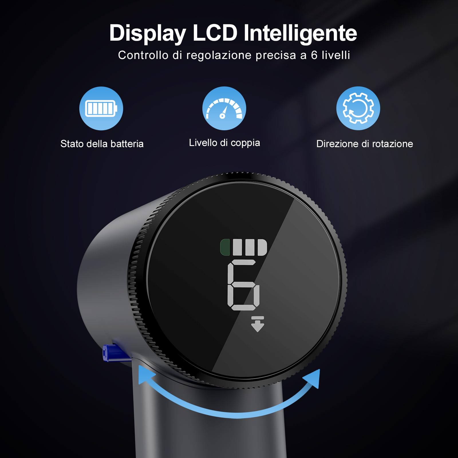 HYCHIKA Avvitatore a Batteria, 6 N·m Cacciavite Elettrico con Display, 7 Impostazioni di Coppia, Batteria da 2200 mAh, Avvitatore con Luce LED Adatto Per Riparazioni Di Mobili e Casa