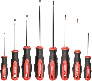 ROTATION 8-Piece Magnetic Screwdrivers Set with red tip, 4 Phillips and 4 Slotted Tips, Professional Cushion Grip Screwdriver Set with High Torque