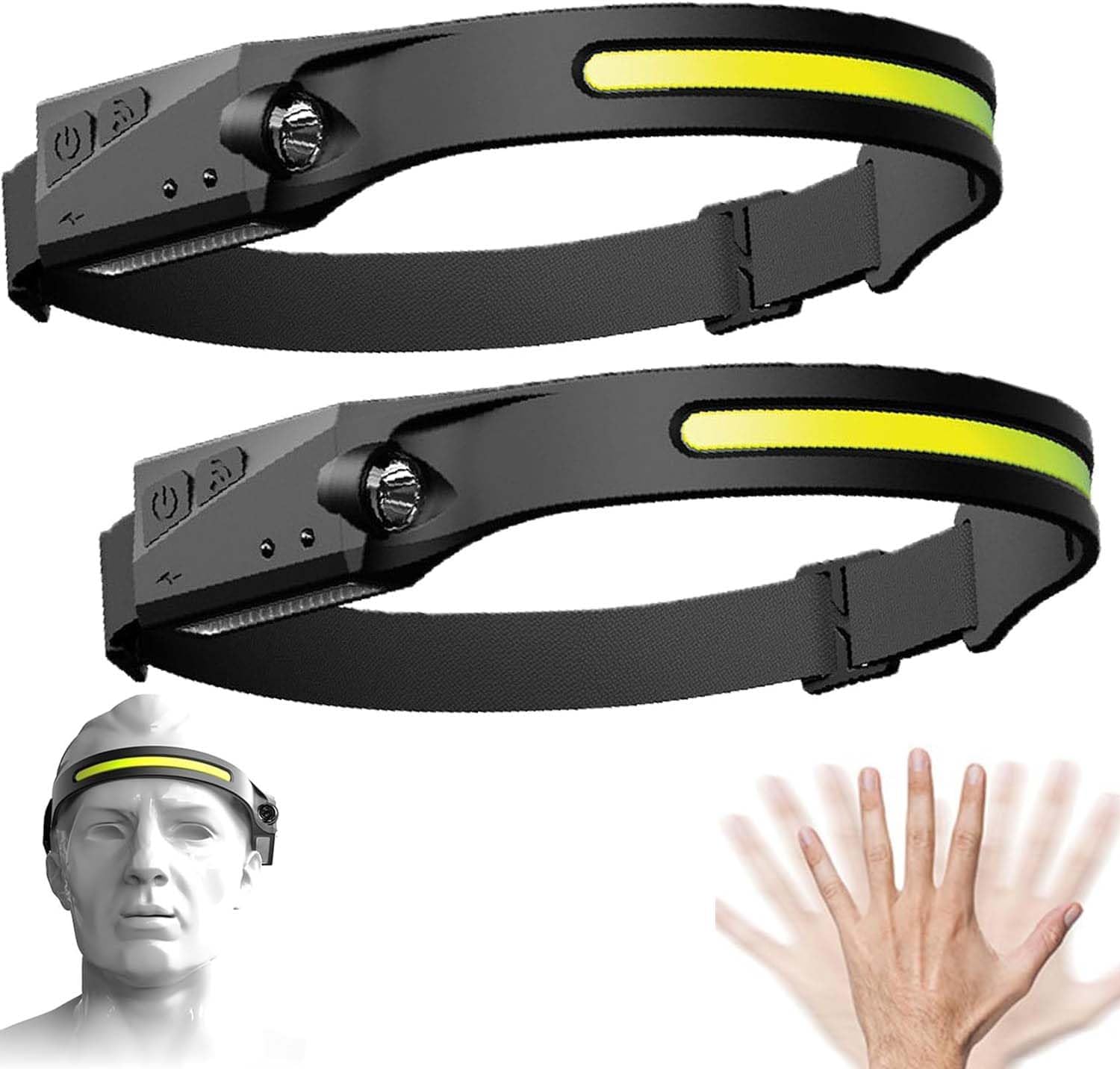 Natwo Luxelight LED Headtorch, 2025 Head Torch Rechargeable with Motion Sensor, Super Bright 230° Wide Beam Headtorch, Waterproof Lightweight Headlamp for Running&Fishing(2PCS)