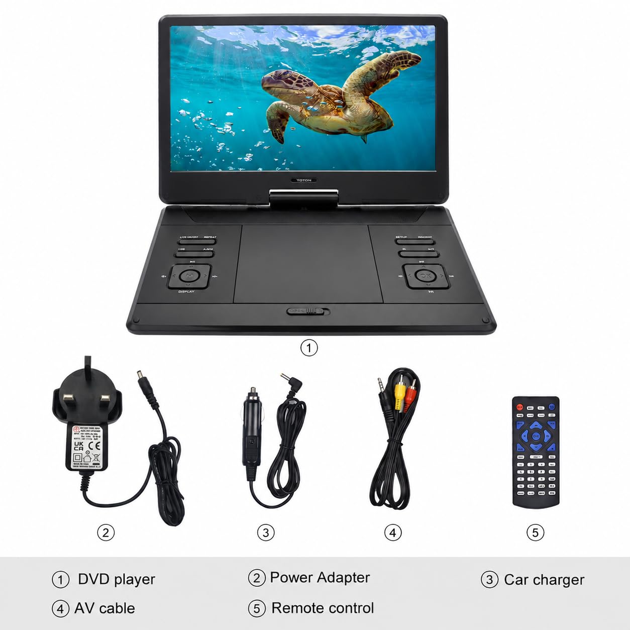 YOOHOO16.9'' Portable DVD Player with 14.1'' Large Swivel Screen, with Rechargeable Battery,Mobile DVD Player for Kids,Sync TV, Support USB SD Card with Car Charger(Black)