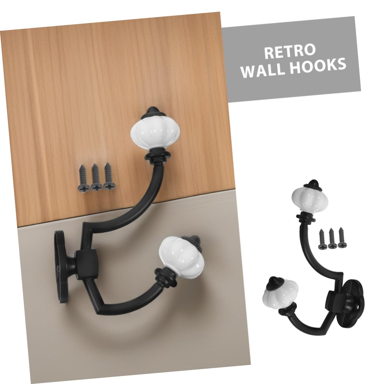 Ganchos Vintage de Pared de Doble Cabezal 5 Piezas Aleación de Zinc Negro | Diseño Doble, Estilo Antiguo Retro, para Toallas y Llaves en Baños y Esquinas