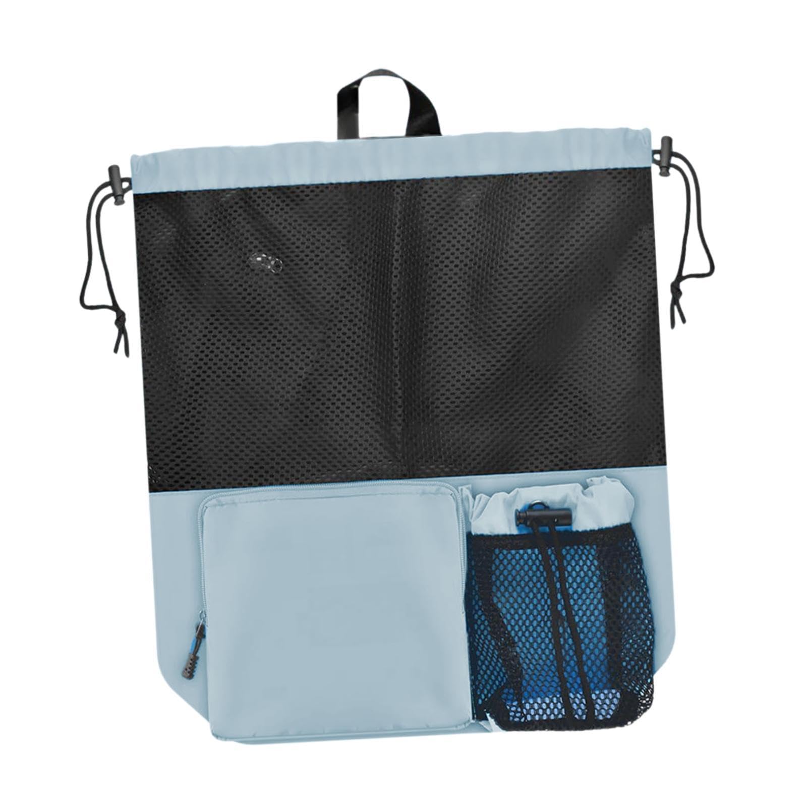 Mesh Drawstring Backpack Travel Gym Rucksack for Shopping Traveling Football Blue-image-33