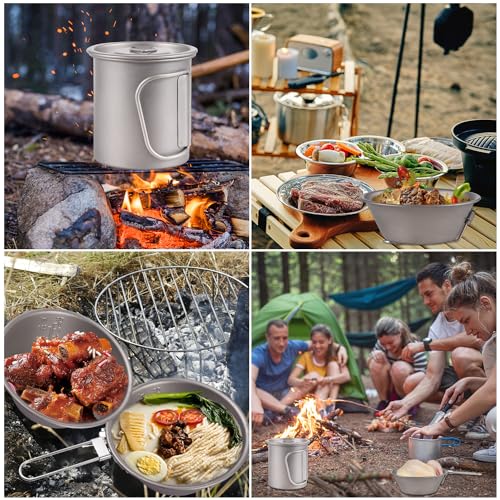 Doorslay Camping Cutlery Titanium Cup Bowl Spork Titanium Set of 3 Tableware Outdoor Coffee Cup Mug Picnic Set Folding Camping Cookware for Outdoor Camping Hiking - Image 4