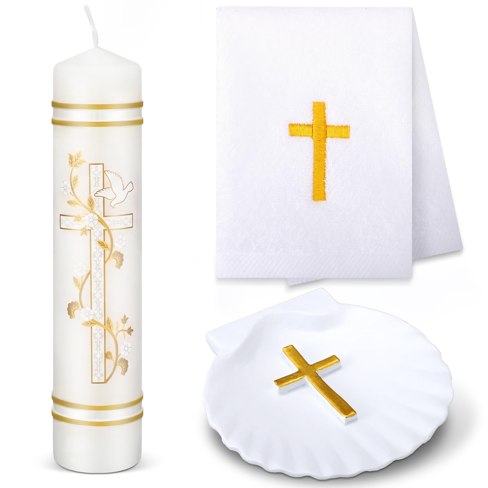 Photo 1 of Lyrow Baptism Candle, Towel & Shell Set