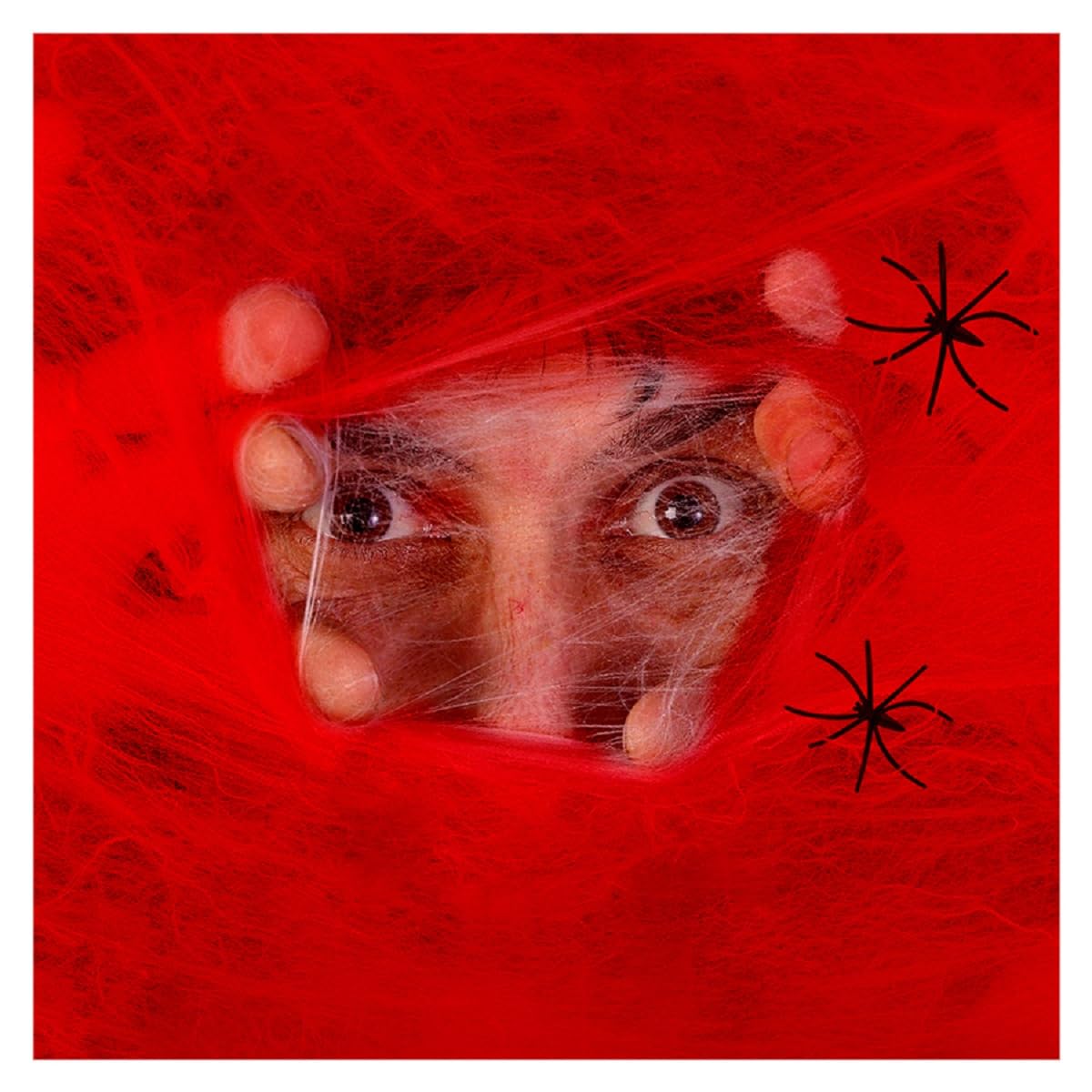 Komonee 3 x Spiderweb Halloween Stretchy Fake Spider Cob Web with Spiders Indoor Outdoor Garden Haunted House Party Decoration Red