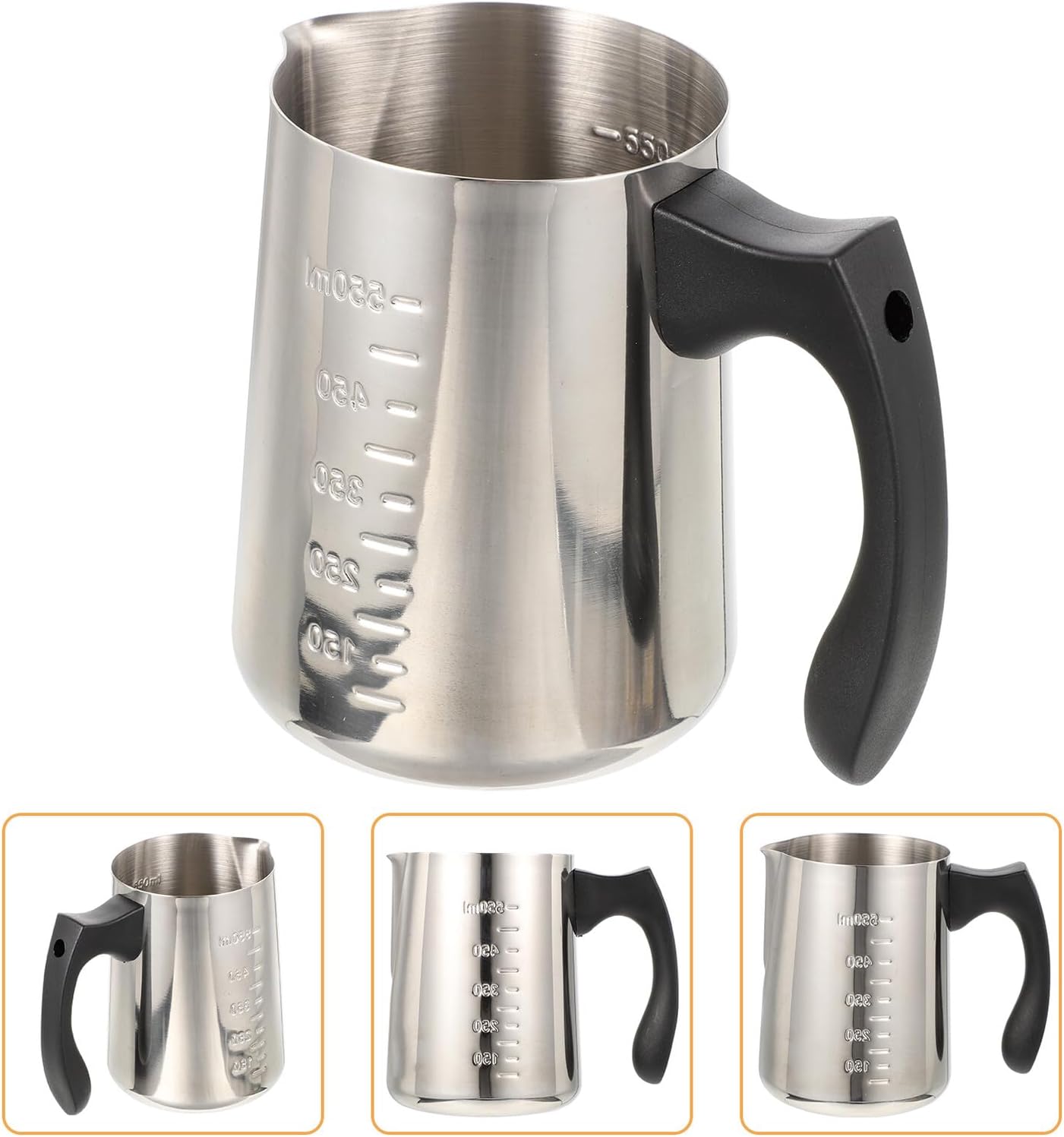 Stainless Steel Milk Frothing Pitcher with Comfortable Handle Handheld Steaming Cup for Espresso Latte Art and Cappuccino Anti-rust Milk Supply Jug for Home and Coffee Shop Use