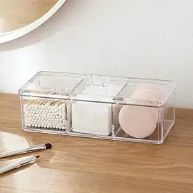 Caixa em Acrílico Pote Organizador com 3 divisórias Elegante Porta Maquiagem Quarto Banheiro Luxo