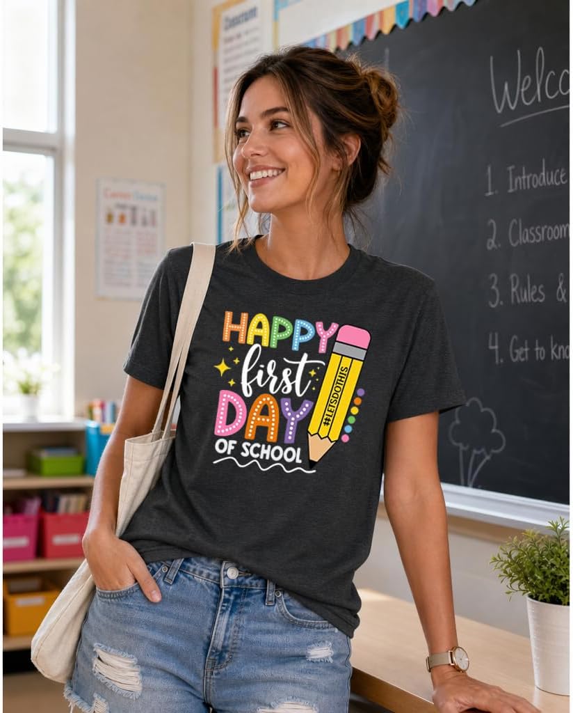 Happy First Day of School Shirt Women Welcome Back to School Teacher Shirts Kindergarten Teacher Outfit image 2
