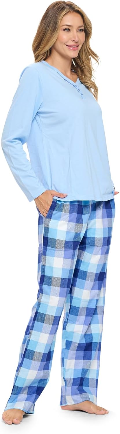 Casual Nights Women's Jersey Knit Long-Sleeve Top and Soft Flannel Bottom Pajama Set - Image 3