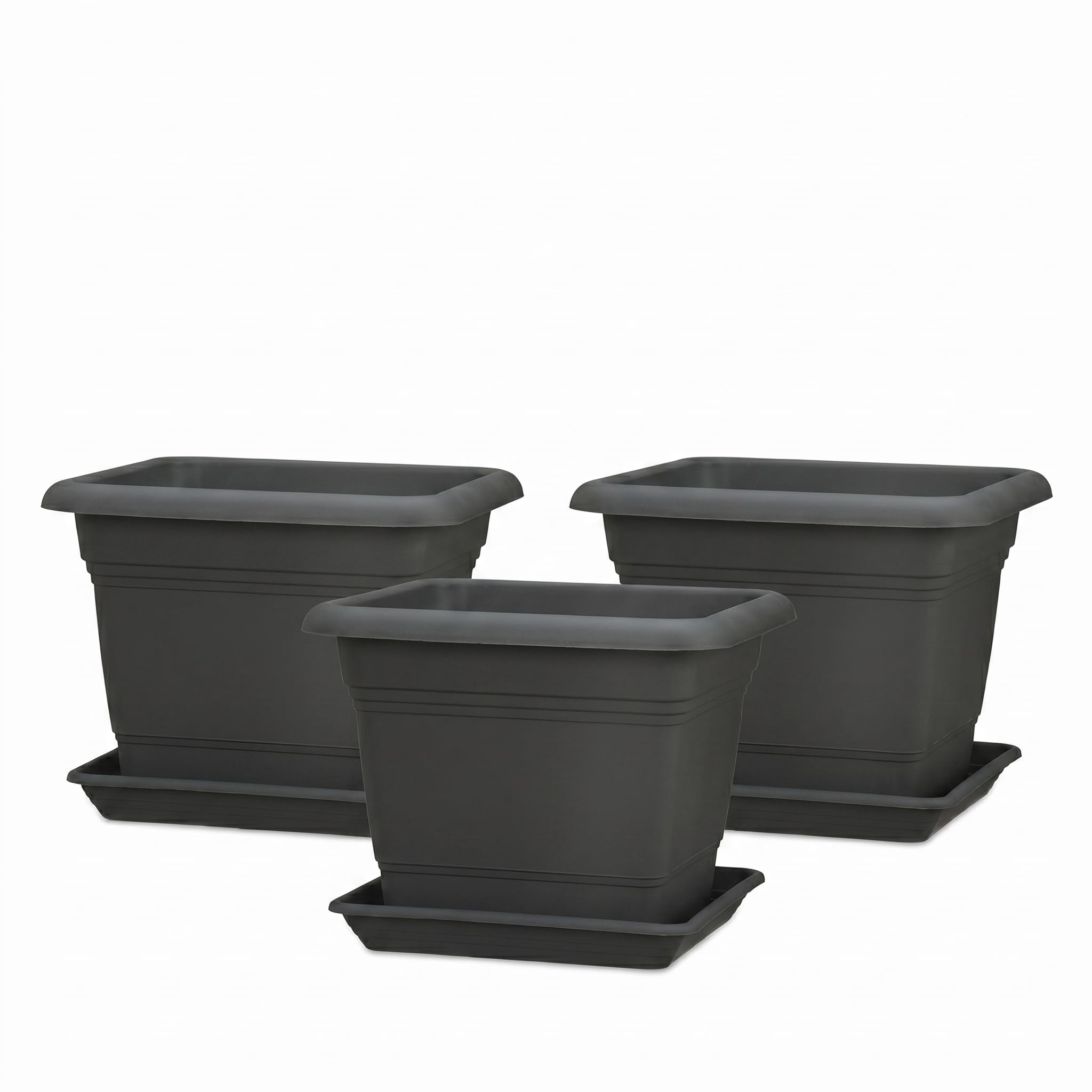 Scheurich Lot de 3 pots de fleurs Nora avec soucoupes - Couleur : gris métallisé - Diamètre : 39 cm - Hauteur : 31,5 cm - Volume : 25,4 l