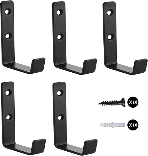 5 Pcs Towel Hooks Heavy Duty Black Wall Hooks Extra Thick Pure Metal with Screws Hole Installation Never Falling Hook Coat Key Robe Hanger (Bright
