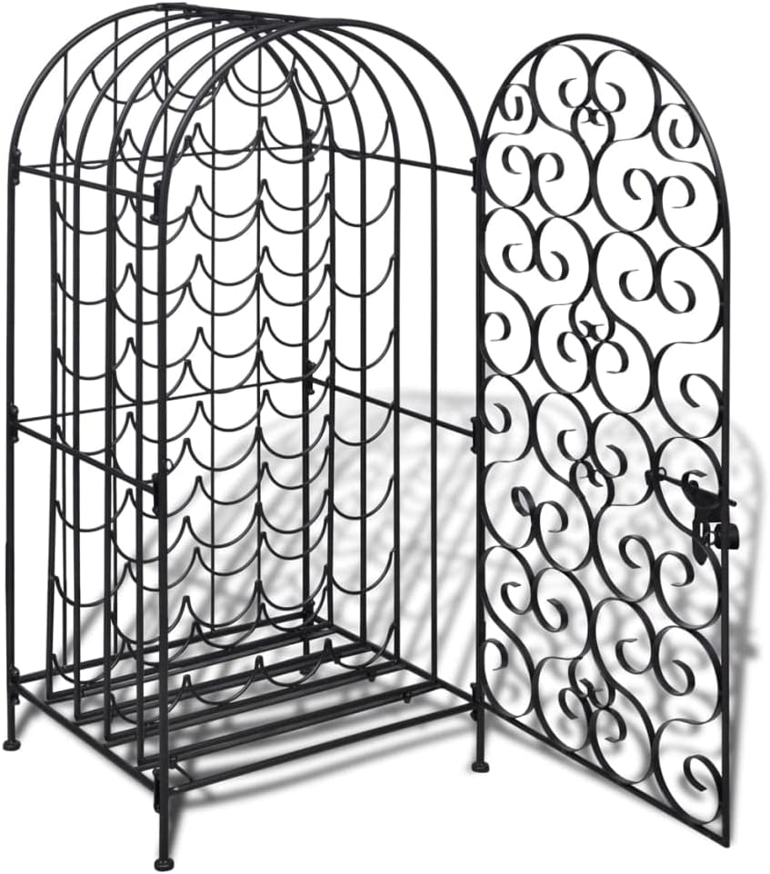 35-Bottle Metal Wine Rack Countertop Cabinet with Lockable Door Black 17.3x15x39.4 Inch Rust-Free Iron Storage for Kitchen Bar Coffee Station