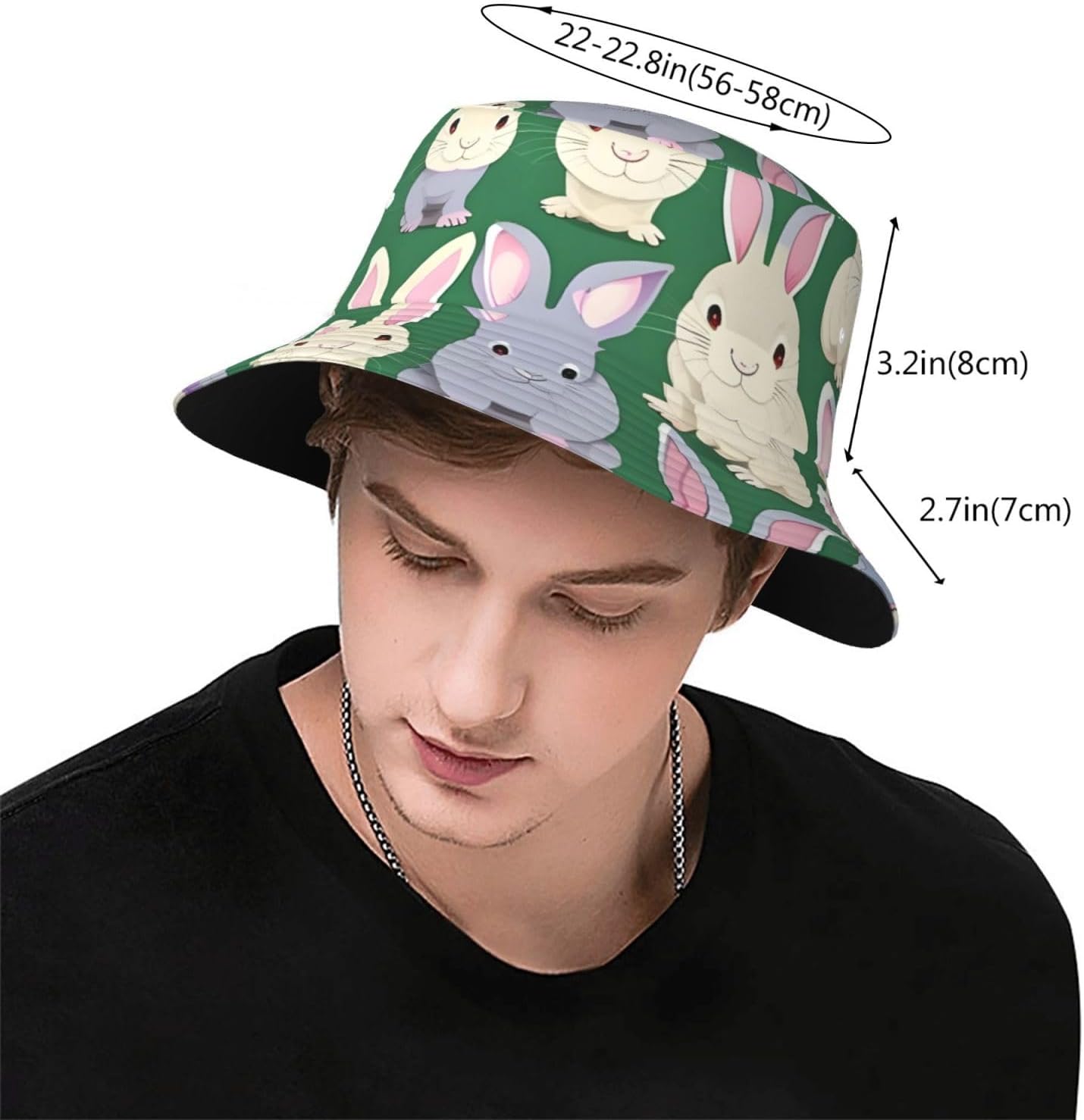 Many Bunny Cute Print Sun Hat Outdoor Fisherman Cap Summer Bucket Hat Beach for Men Women Black