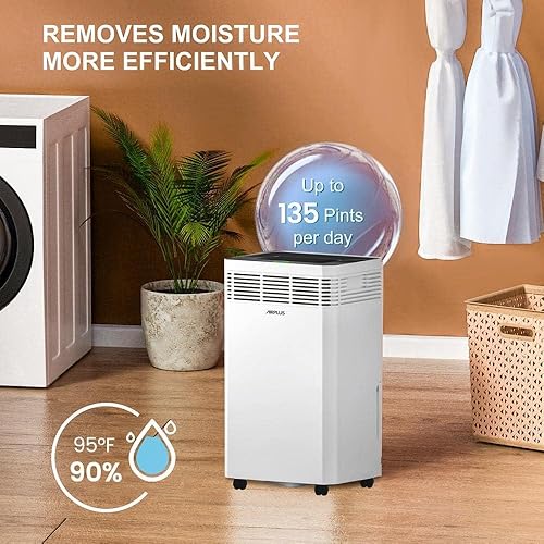 Miniatura 2 de AIRPLUS Deshumidificadores de 6000 pies cuadrados para el hogar, deshumidificador de 135 pintas para sótano con manguera de drenaje, drenaje
