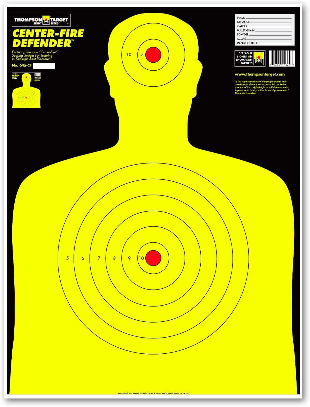 Thompson Target Defender Series Life-Size Human Silhouette Ultra Bright Paper Gun Range Shooting Targets 19x25 Inch - Made in The USA