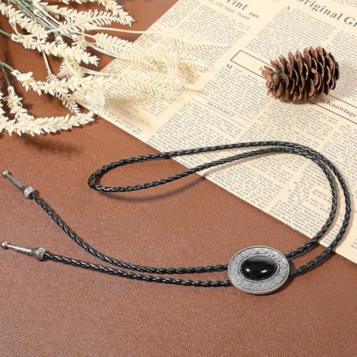 Image of ElevateTech Bolo Tie for Men Western Cowboy Bolo Tie Necklace Shape Round Ties Supplies Fashion Accessories Western Jewelry Handmade with Alloy Black Turquoise Cowboy Banquet Birthday Anniver Gift