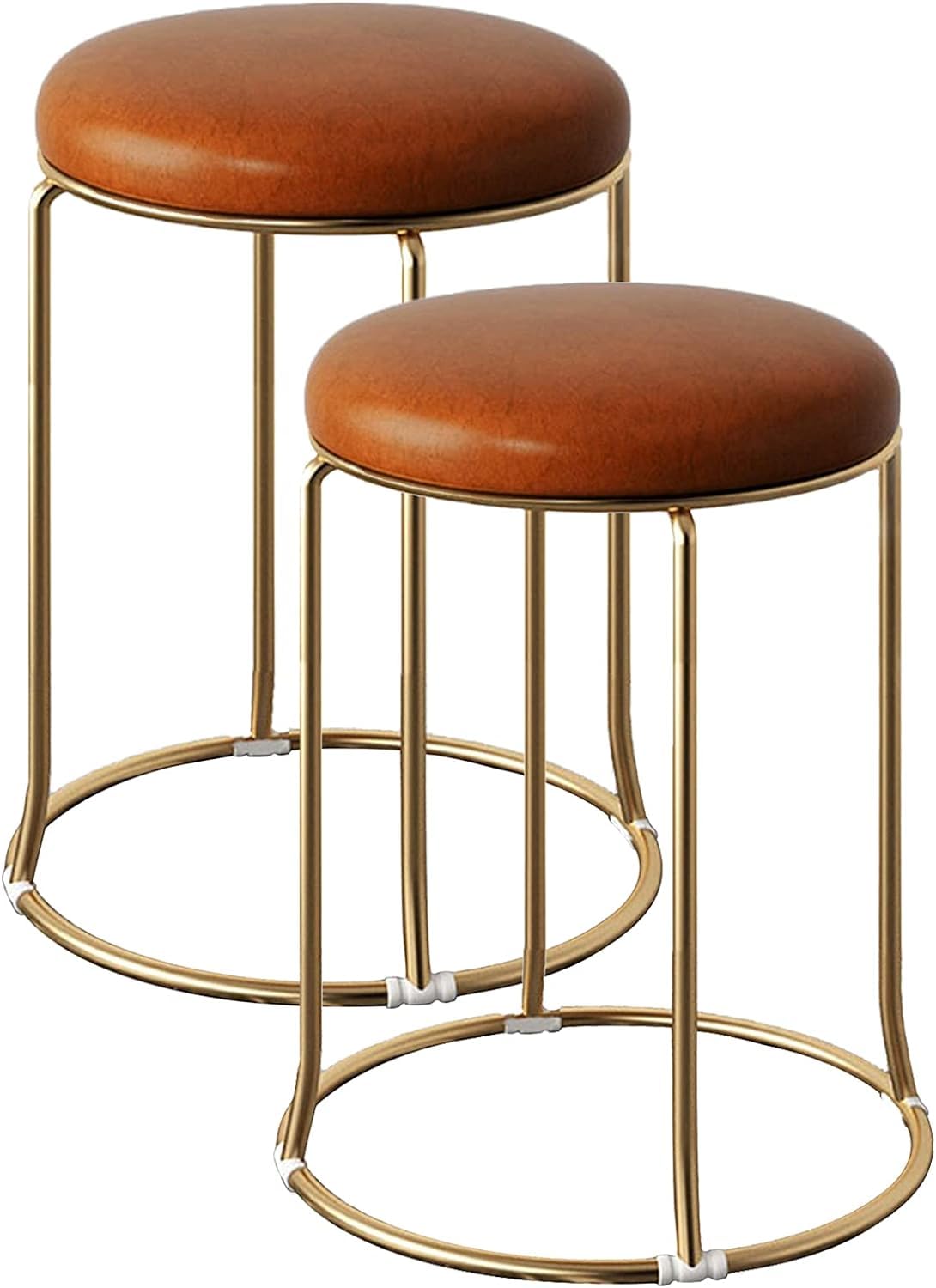 Nutech Decor Stacking Stools, Living Room Round Leather Stool Golden Shoe Changing Stool Metal Dining Stool Bedroom Makeup Coffee/Tea/Milk Shop Bar Stools Multi-Purpose Seating 46CM (2 Pcs, Brown)-image-39