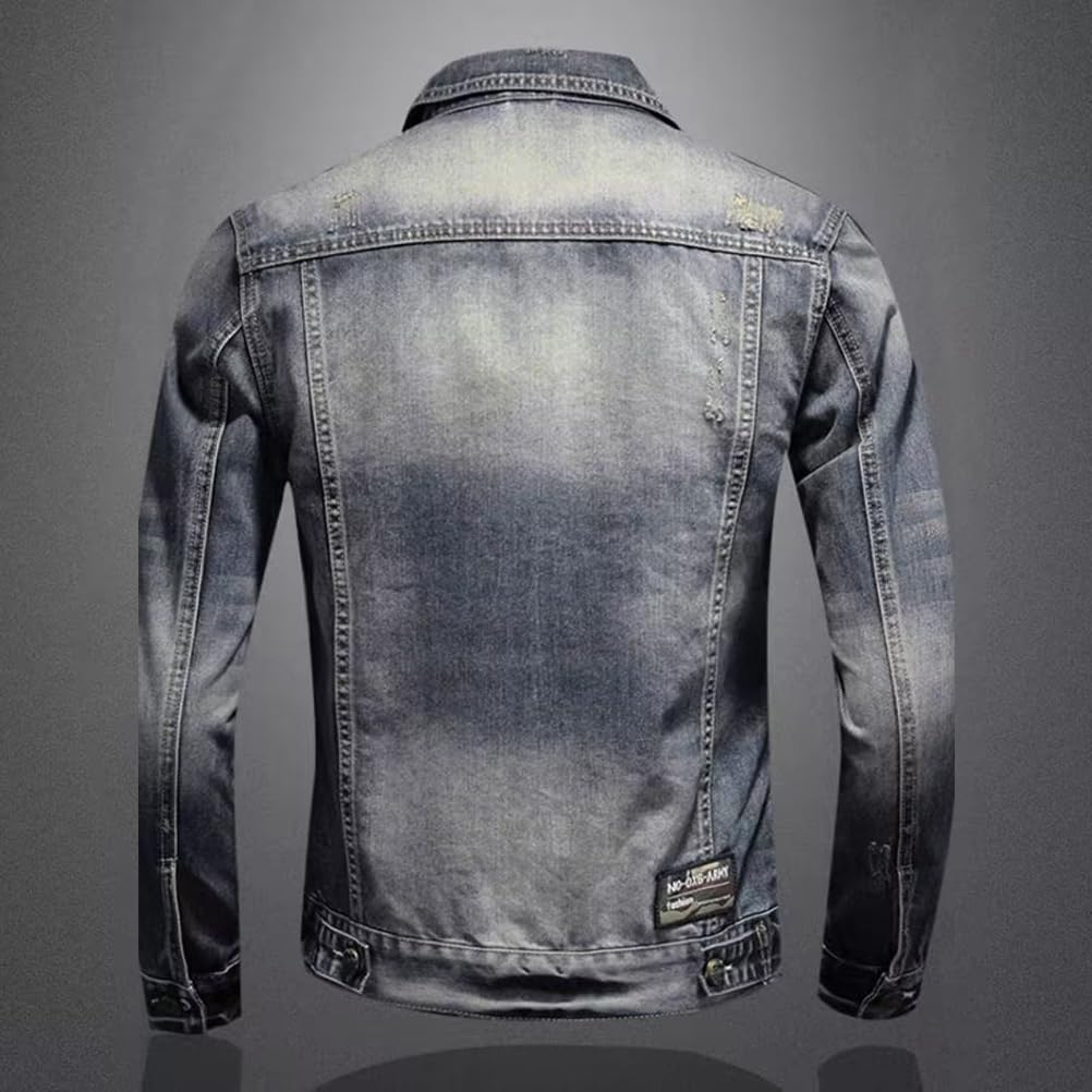 Minetom Giacca di Jeans Uomo Vintage Giubbotto Casual Denim Giubbino Slim Fit Jacket con Botonni E Tasche Primavera E Autunno