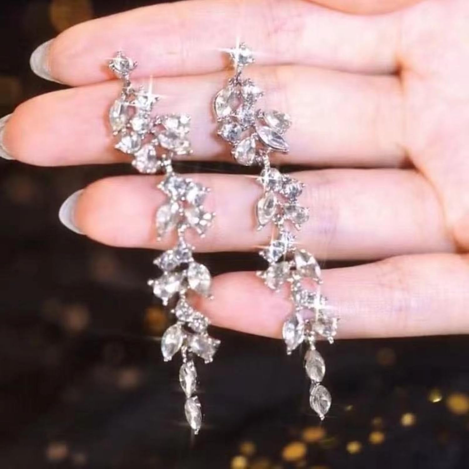 Silver Long Sparkling Earrings for Women Cubic Zirconia Tassel Dangle Drop Earrings Dainty Minimalist for Prom Party Jewelry - Image 7