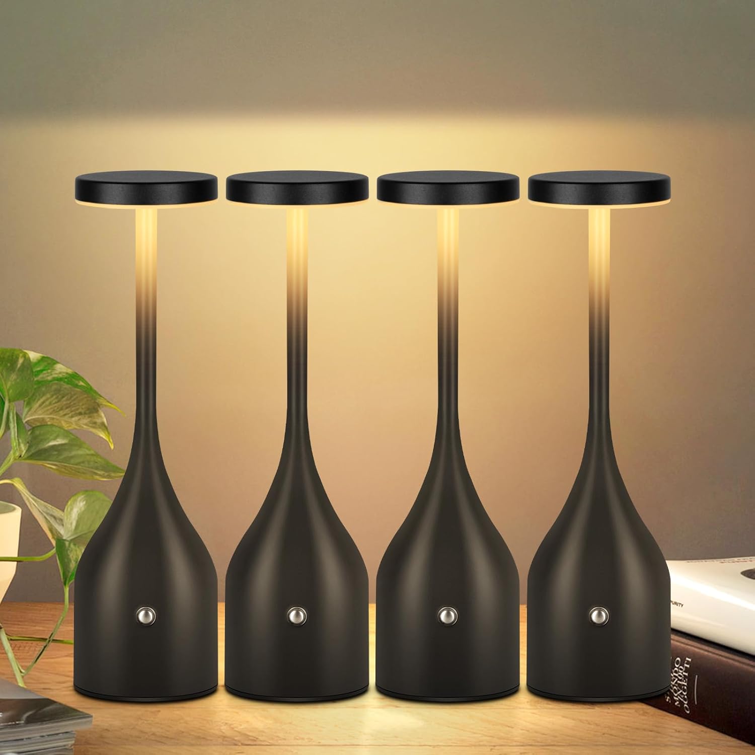 Cordless Table Lamp Rechargeable - 5000mAh Battery Operated LED Table Light, Wireless Portable Table Light Waterproof for Outdoor Patio Restaurant Dining Dinner Home, Black 4 Pack